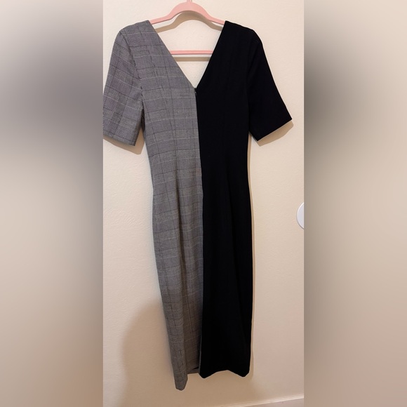 Fame & Partners half Gray plaid and half black LP Women's Dress - Picture 2 of 5